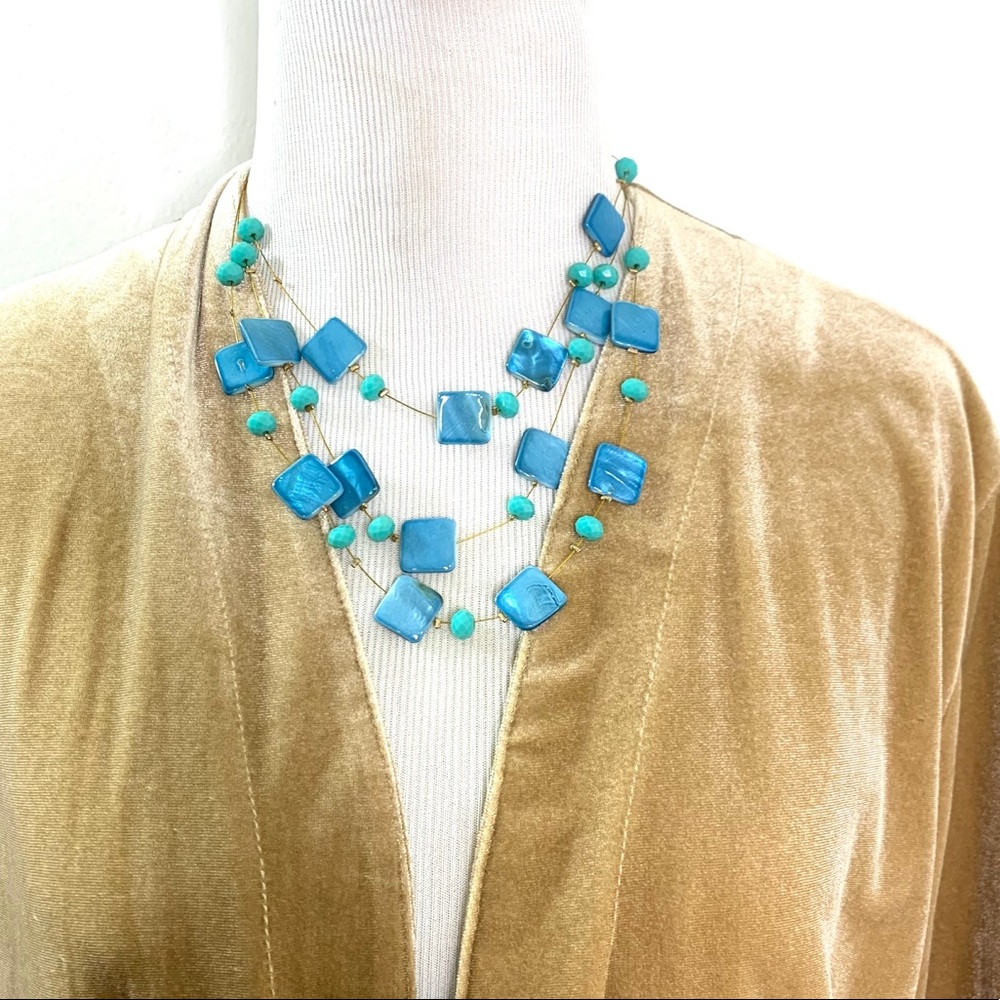 Gold Wire Triple Strand Necklace with Turquoise - Picture 1 of 4